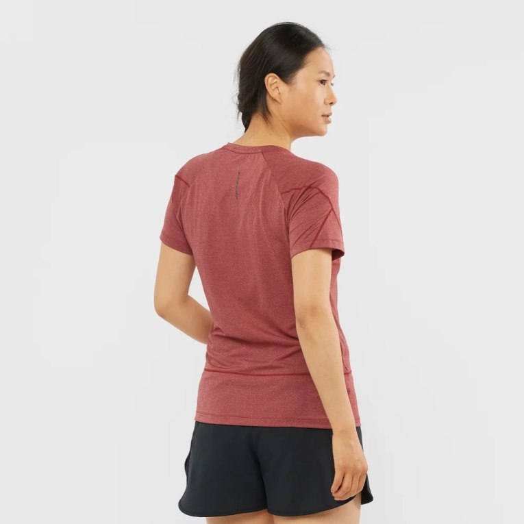 Red Salomon Cross Run Graphic Short Sleeve Women's T-Shirts | PH 69872I